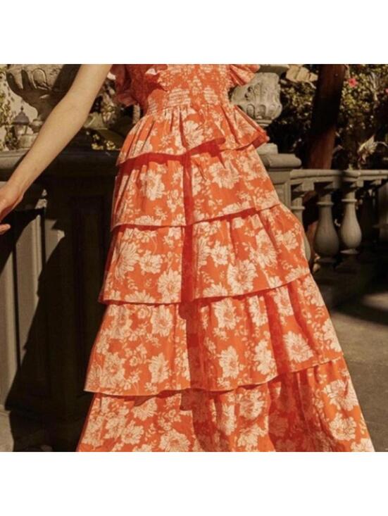 Saylor Dresses & Skirts - Saylor Linley ruffle layered maxi dress in an orange floral print